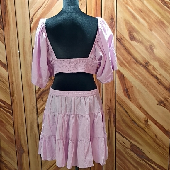 Free People Cross Of Sunlight Puff Sleeves,Cutout Waist Mini Dress XL - Picture 5 of 10